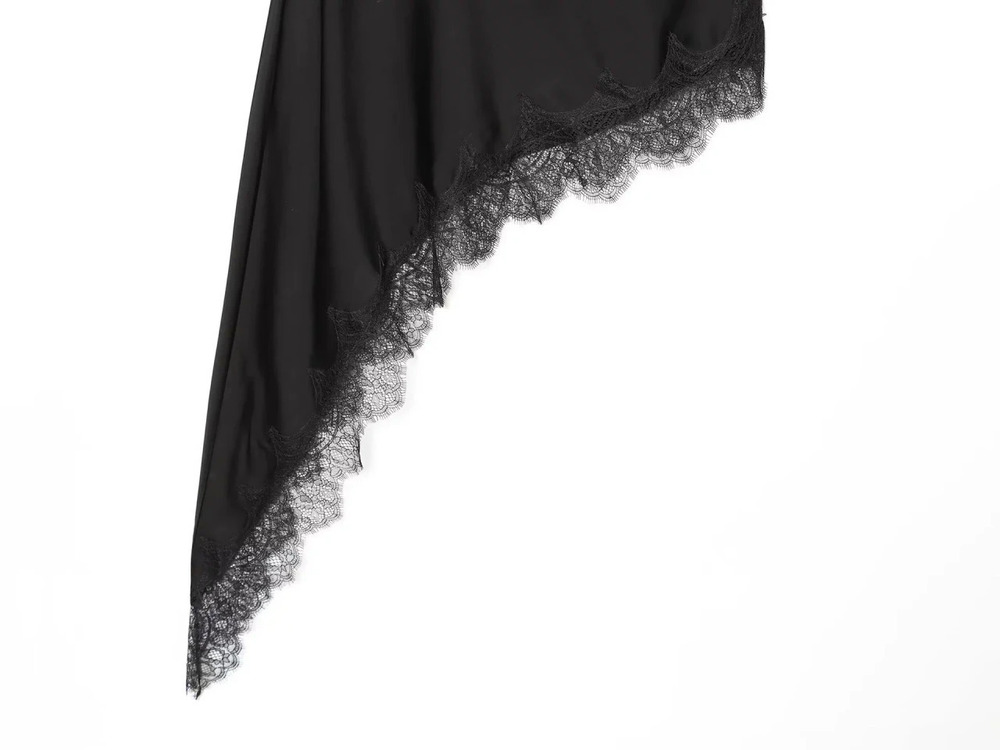 Black Asymmetric Lace Top